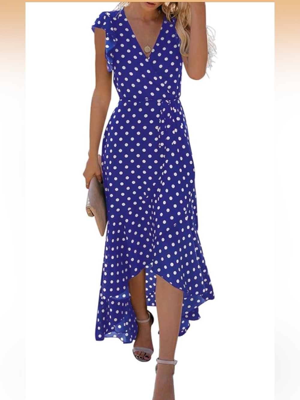 💙🤍 GRECERELLE Faux Wrap Maxi Dress | Women's XL | Blue & White Polka Dot